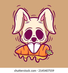 Skull rabbit and carrot cartoon illustration
