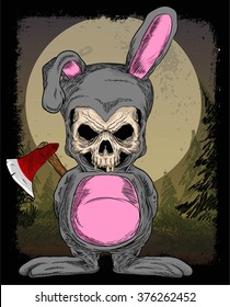 SKULL RABBIT AND HALLOWEEN COSTUME WITH COLOR PRINT AND BACKGROUND