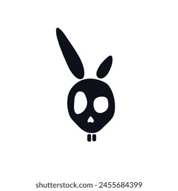 Skull rabbit logo icon sign Scary head face Animal template emblem Doodle cartoon halloween design Fashion print for clothes funny greeting invitation card flyer banner sticker wallpaper cover book ad