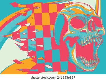 Skull with race Flag vector illustration on white background