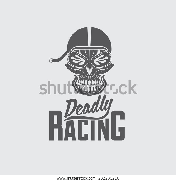 skull racer with flame glasses vintage vector\
design template