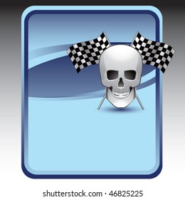 skull and racing flags blue background
