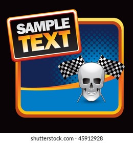 skull and racing flags blue halftone banner