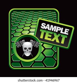 skull and racing flags green hexagon ad