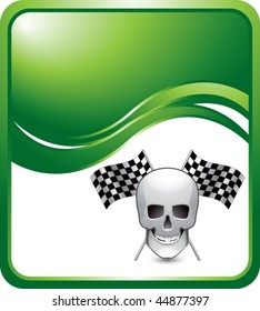 el cráneo y las banderas de carreras fondo de la ola verde