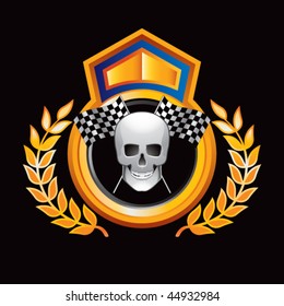 skull and racing flags orange and blue royal display