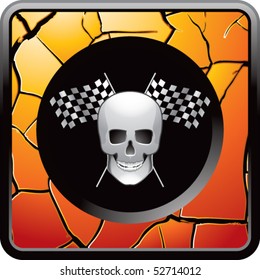 skull and racing flags orange cracked web icon