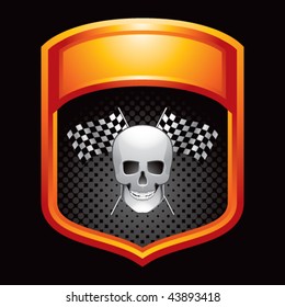 pantalla naranja de las banderas de cráneo y de carreras