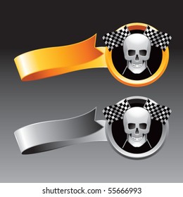 skull and racing flags orange and gray ribbons