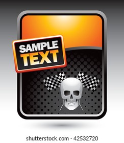 skull and racing flags orange stylized advertisement