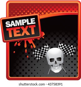 skull and racing flags red and black halftone grungy template