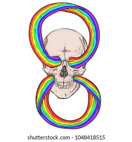 Skull and rainbow ribbon.