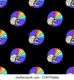 SKULL WITH RAINBOW VISION BADGE COLOR SEAMLESS PATTERN BLACK BACKGROUND