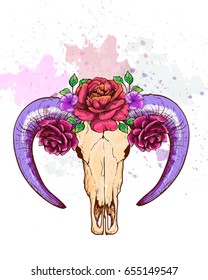 Skull of a ram in flowers