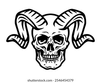 Skull with ram horns. Vector illustration.