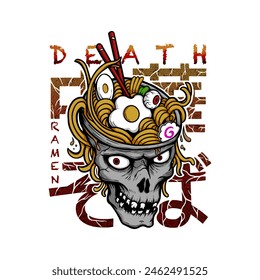 SKULL RAMEN illustration suitable for t-shirt design with white background by mifusa