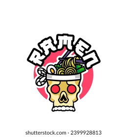 Skull ramen mascot logo design