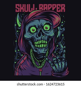 Skull Rapper Cartoon Funny Illustration