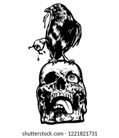 skull with a raven