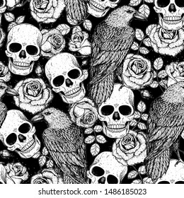 Skull Butterfly Roses Seamless Pattern Hand Stock Vector (Royalty Free ...