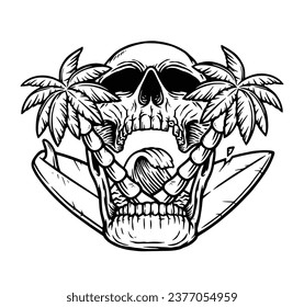 skull really likes the beach line illustration