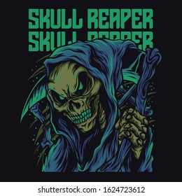 Skull Reaper Cartoon Funny Illustration