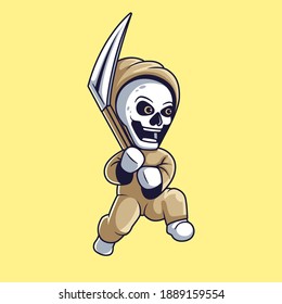 skull reaper cute mascot character funny cool coloring