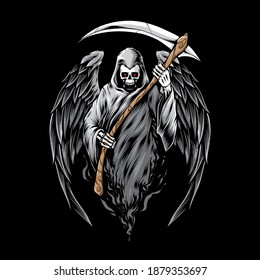 Skull Reaper Holding Scythe Vector