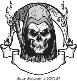 Skull reaper tattoo emblem design for any of graphic design project