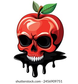 Cráneo Rojo Manzana Venenosa Fruta Mortal Espeluznante Icono de Ilustración vectorial Logo
