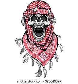 skull with red arabic shemagh, t-shirt design,