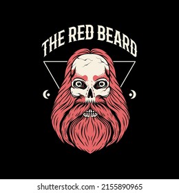 Skull Red Beard Mascot Logo Vintage Vector Illustration