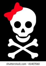 Skull with red bow - vector