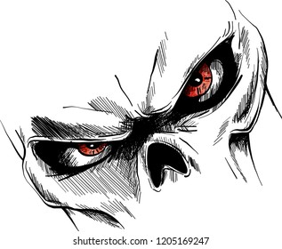 Skull With Red Eyes Cartoon Vector Image