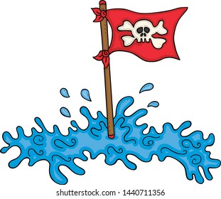 Skull red flag on sea