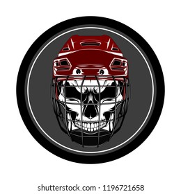 Skull in a red hockey helmet.