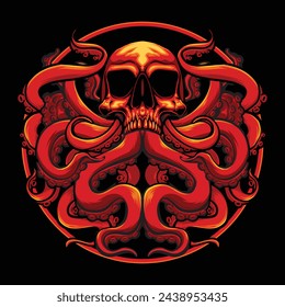 skull red octopus logo vector