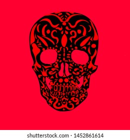 Skull in red pattern. Gothick style. Vector illustration 