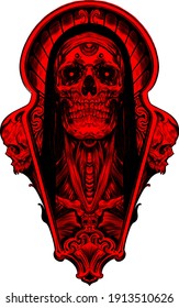 skull red psychedelic sketch tattoo print vector illustration