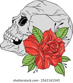 Skull and Red Rose Fusion: Symbol of Life and Death