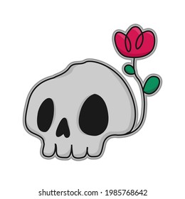 Skull and Red Rose Streetwear and Edgy Logos, in Black and Grey with Red, New Style, Commercial Use