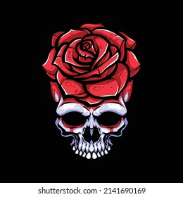 skull with red rose vector