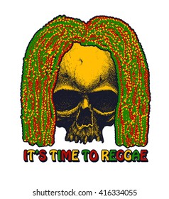 Diseño gráfico de reggae de cráneo. Ilustración del vector