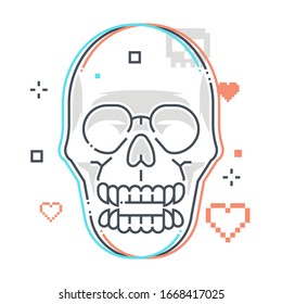Skull related color line vector icon, illustration. The icon is about skeleton, game, monster, sprite, character, game over. The composition is infinitely scalable.