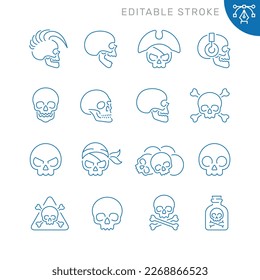Skull related icons. Editable stroke. Thin vector icon set