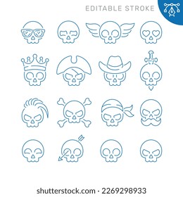 Skull related icons. Editable stroke. Thin vector icon set