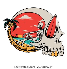 skull relaxing to enjoy the view of the summer sunset on the beach. For t-shirts, stickers and other similar products.