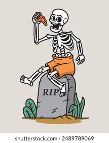 skull is relaxing on a grave illustration