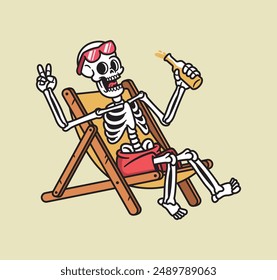 skull relaxing while drinking beer illustration