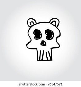 skull retro cartoon doodle, vector illustration